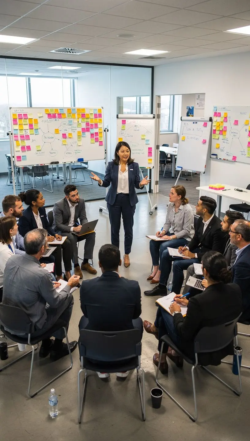 Офисное пространство с открытой планировкой, способствующей командной работе.